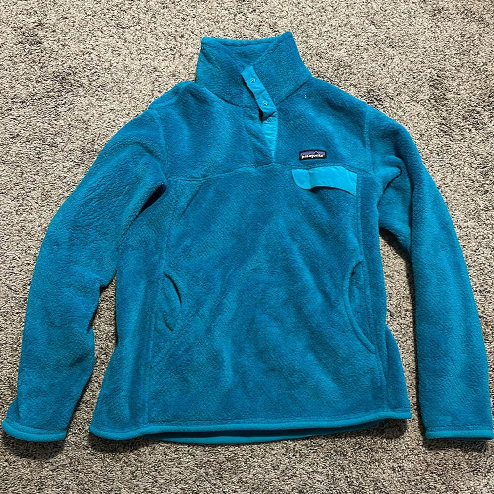 Teal Patagonia 1/4 button up fleece sweatshirt